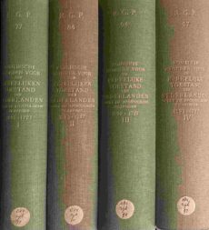 Romeinsche bronnen voor den kerkelijken toestand der Nederlanden onder de apostolische vicarissen 1592-1727 (4-delige set, Rijks Geschiedkundige Publicatiën 77, 84, 94 & 97). Deel I: 1592-1651. Deel II: 1651-1686. Deel III: 1686-1705. Deel IV: 1706-1727