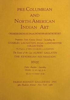 Pre-Columbian and North-American Indian Art. Properties From Various Owners, Including the Charles Laughton-Elsa Lanchester Collection. The Property of Mrs Charles Laughton. The Estate of the Late Albert Gallatin. The Kevorkian Foundation. Public Auction, Saturday October 15 at 1: 45 p.m. Sale number 2461 (+ price list)